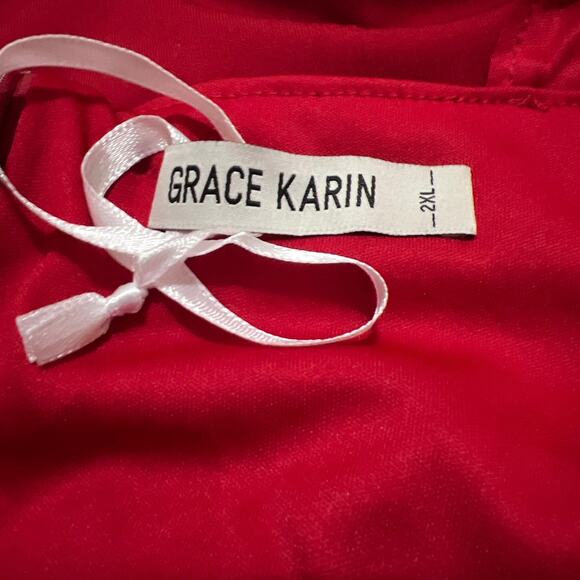 Grace Karin Contrast Fabric Sweetheart Neck Party Dress Red Size 2XL - Picture 9 of 12